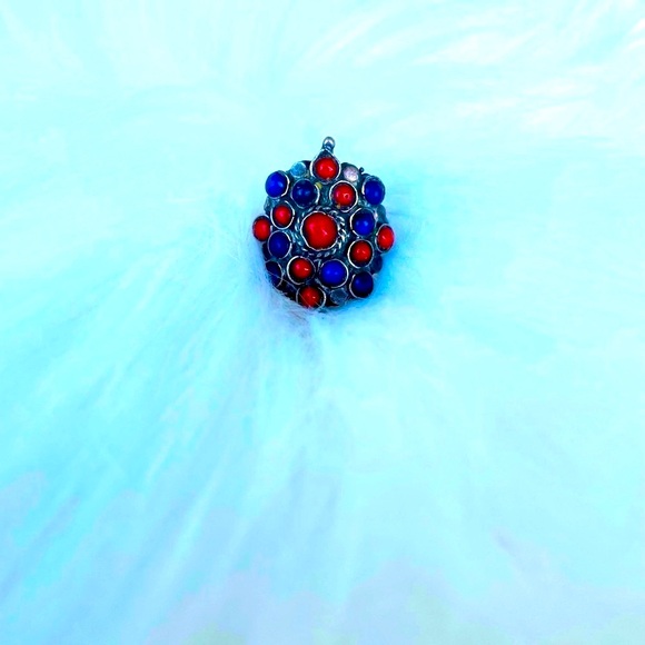 Himalayan Lapis and Coral Sterling Silver Vintage Ring Sz 6.5 - Picture 8 of 8